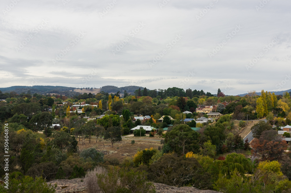 High angle view of Beechworth, a historic town in Victoria.