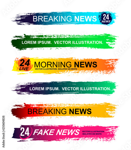 Set of Lower third brush pack. Vector illustration. Isolated on white background.