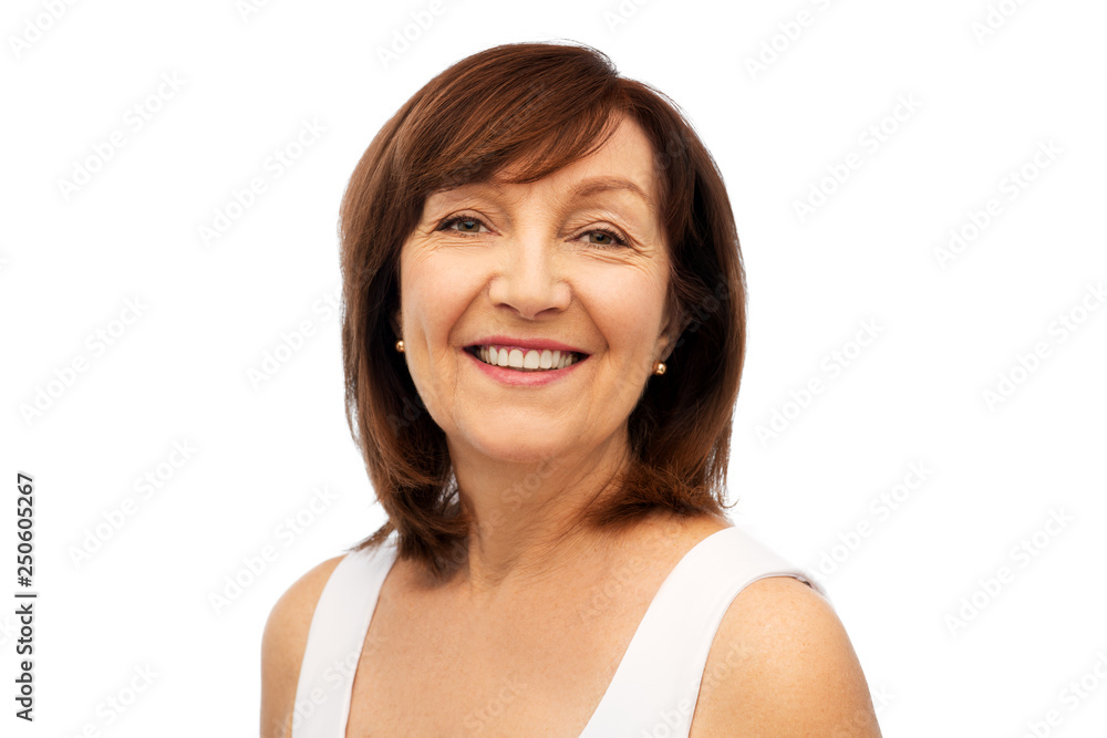 beauty and old people concept - portrait of smiling senior woman over white background beauty and old people concept - portrait of smiling senior woman over white background