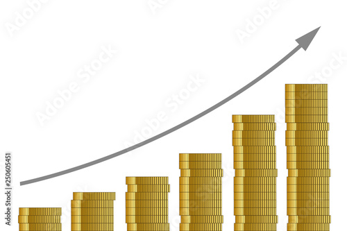 rising course many golden coins on white background finance concept vector illustration EPS10