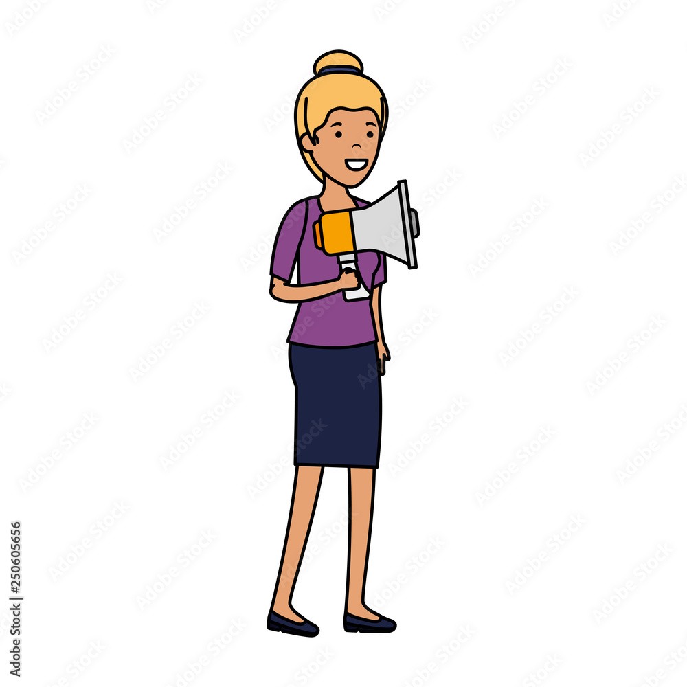 young woman with megaphone character young woman with megaphone character