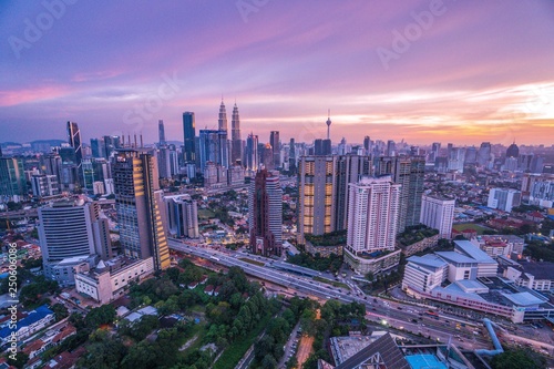 Kuala Lumpur city sunset with a to Petronas twin Tower