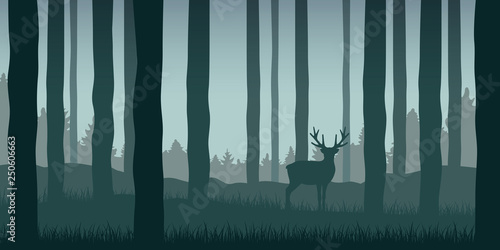 lonely elk in green forest wildlife nature landscape vector illustration EPS10