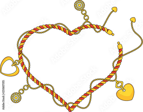 Heart shape frame as Trendy braselet with chains, pendants, straps and ropes photo