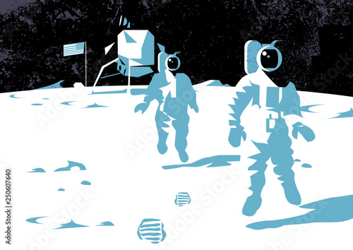 Astronaut Standing On The Planet, moon landing vector illustration