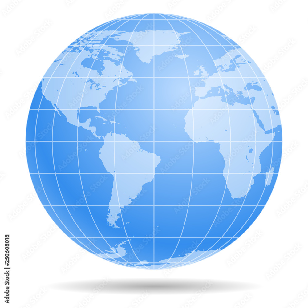 Earth Globe symbol icon isolated on white background. Europe, Africa, America, Antarctica, Arctic continents on the map.