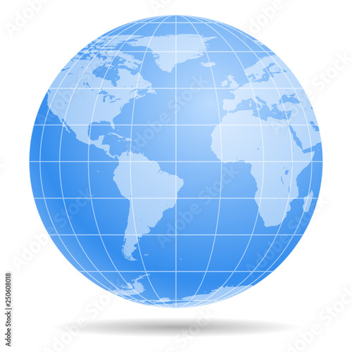 Earth Globe symbol icon isolated on white background. Europe, Africa, America, Antarctica, Arctic continents on the map.