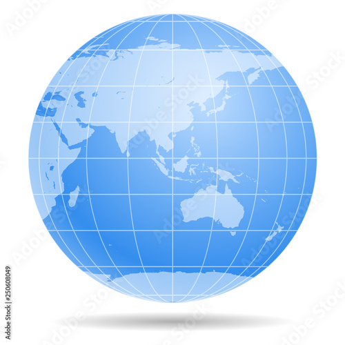 Earth Globe symbol icon isolated on white background. Asia, Africa, Australia, Antarctica, Arctic continents on the map.