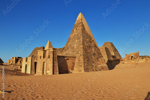 Meroe Necropolis Sudan Nubia Pharaoh pyramid Desert sand dune photo