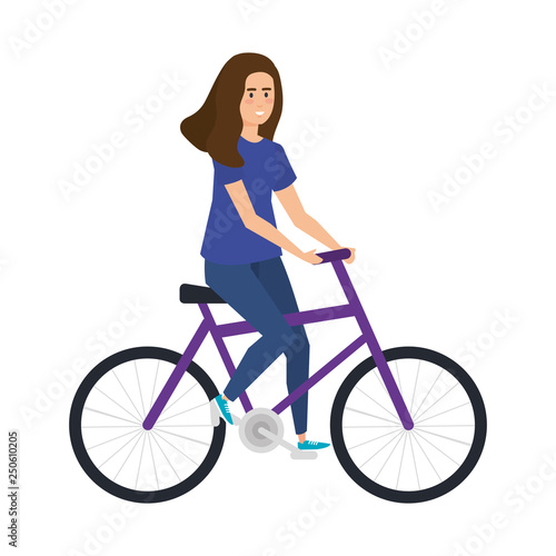 young woman in bicycle character © Gstudio