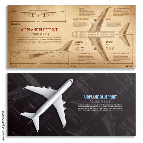 Airplane Blueprint Horizontal Banners