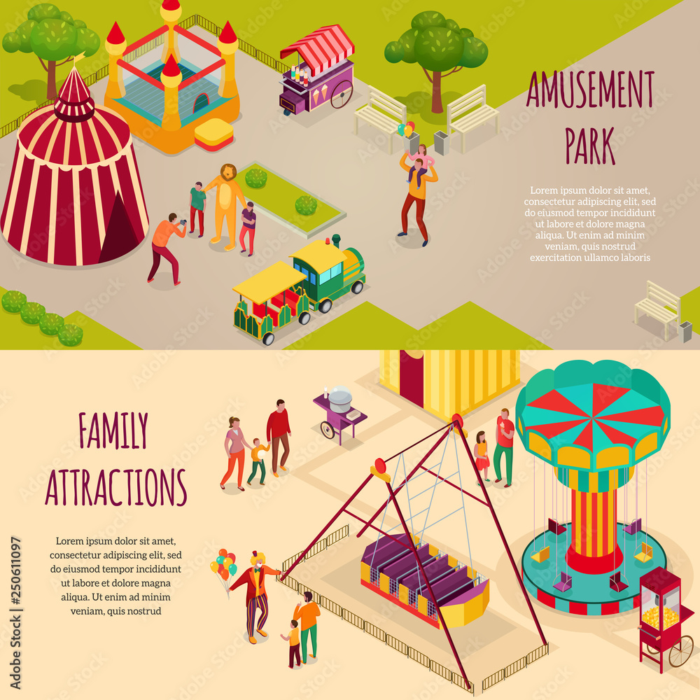 Amusement Park Isometric Banners