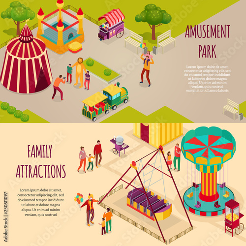 Amusement Park Isometric Banners
