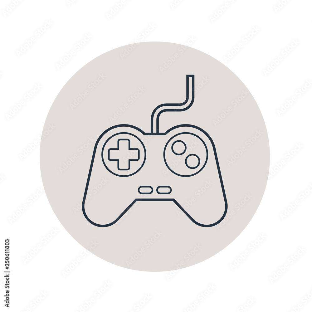 Icono plano lineal joystick videojuego en círculo color gris Icono plano lineal joystick videojuego en círculo color gris