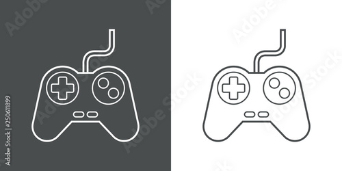 Icono plano lineal joystick videojuego en gris y blanco