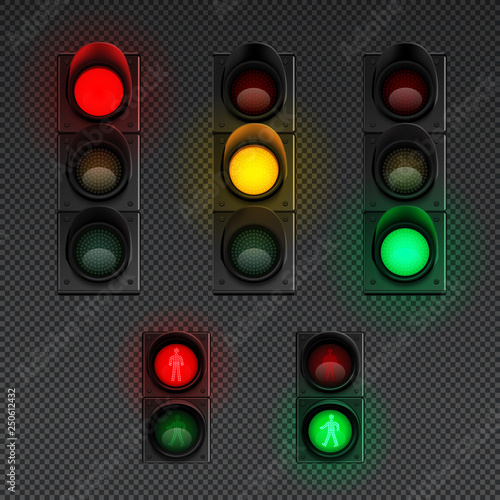 Traffic Lights Realistic Transparent Icon Set