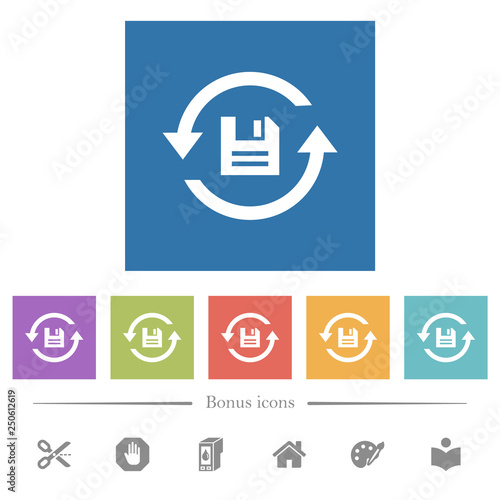 Daily backup flat white icons in square backgrounds