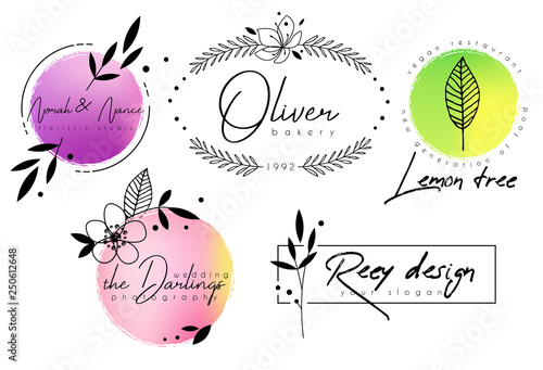 Floral chic logo template with watercolor shapes