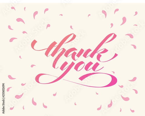 Thank you - hand lettering inscription to holiday design, black and white ink calligraphy