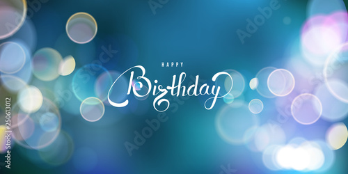 Photography Happy Birthday background template with bright sparkling bokeh.