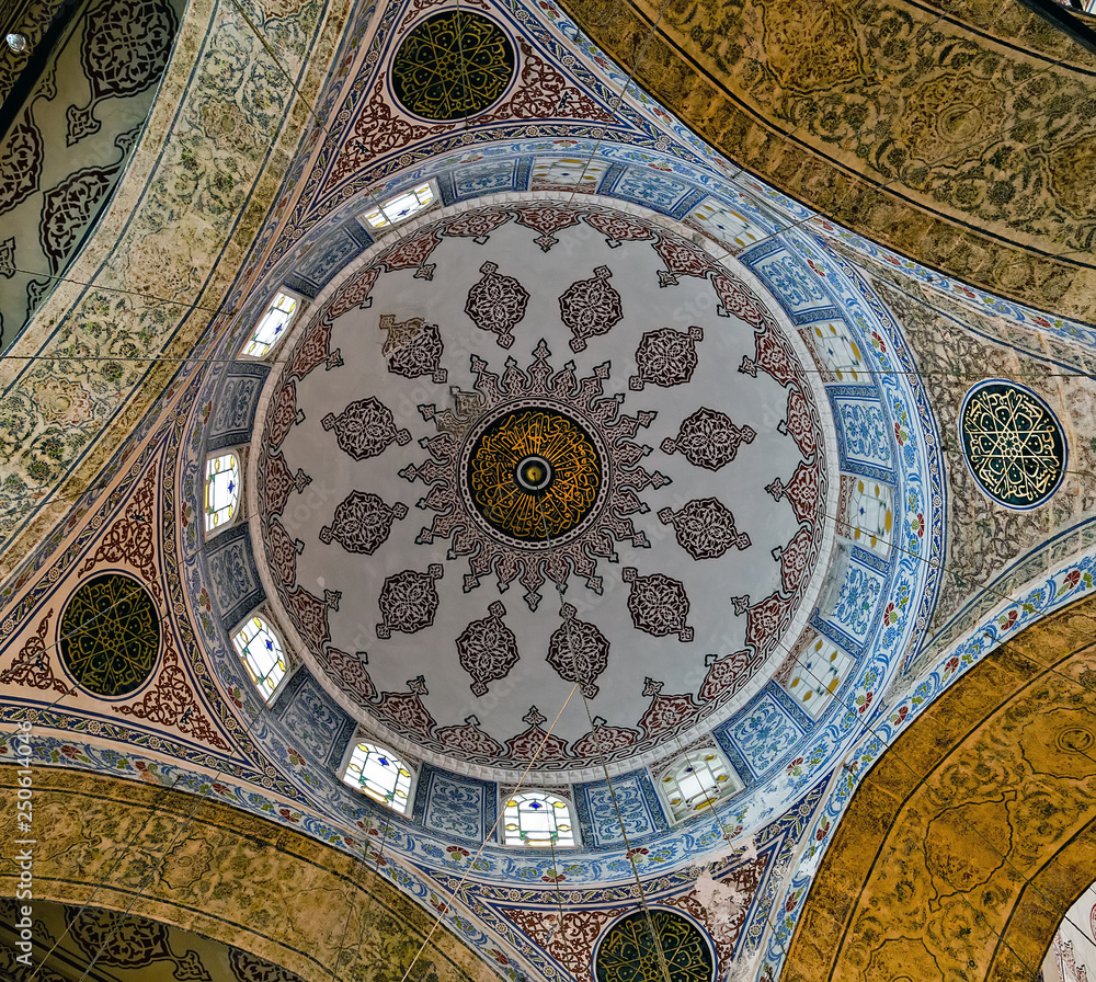 Fragment of the ceiling painting of the Sultan Ahmed Mosque. Istanbul, Turkey