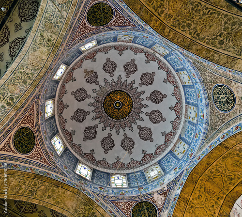 Fragment of the ceiling painting of the Sultan Ahmed Mosque. Istanbul, Turkey
