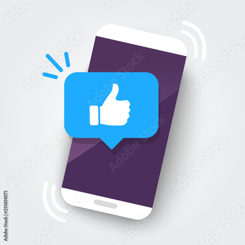 Vector likes notification icon leaving on smartphone, thumbs up symbol design, website, logo, application