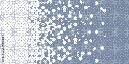 Basic RGBArabesque seamless vector pattern. Geometric halftone texture with color tile disintegration or breaking photo