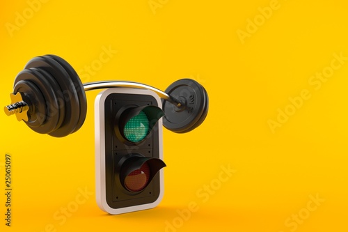 Green traffic light with barbell