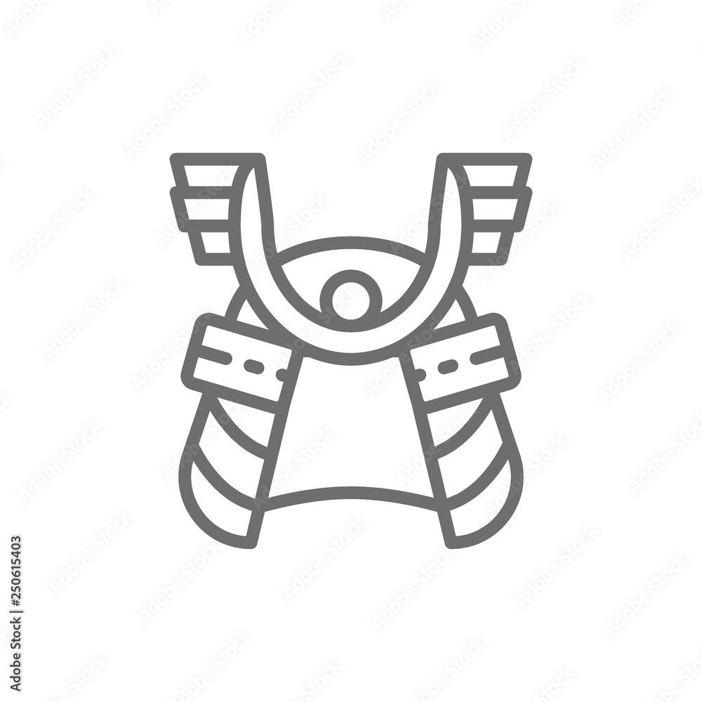 Samurai helmet, japanese warrior mask line icon. Samurai helmet, japanese warrior mask line icon.
