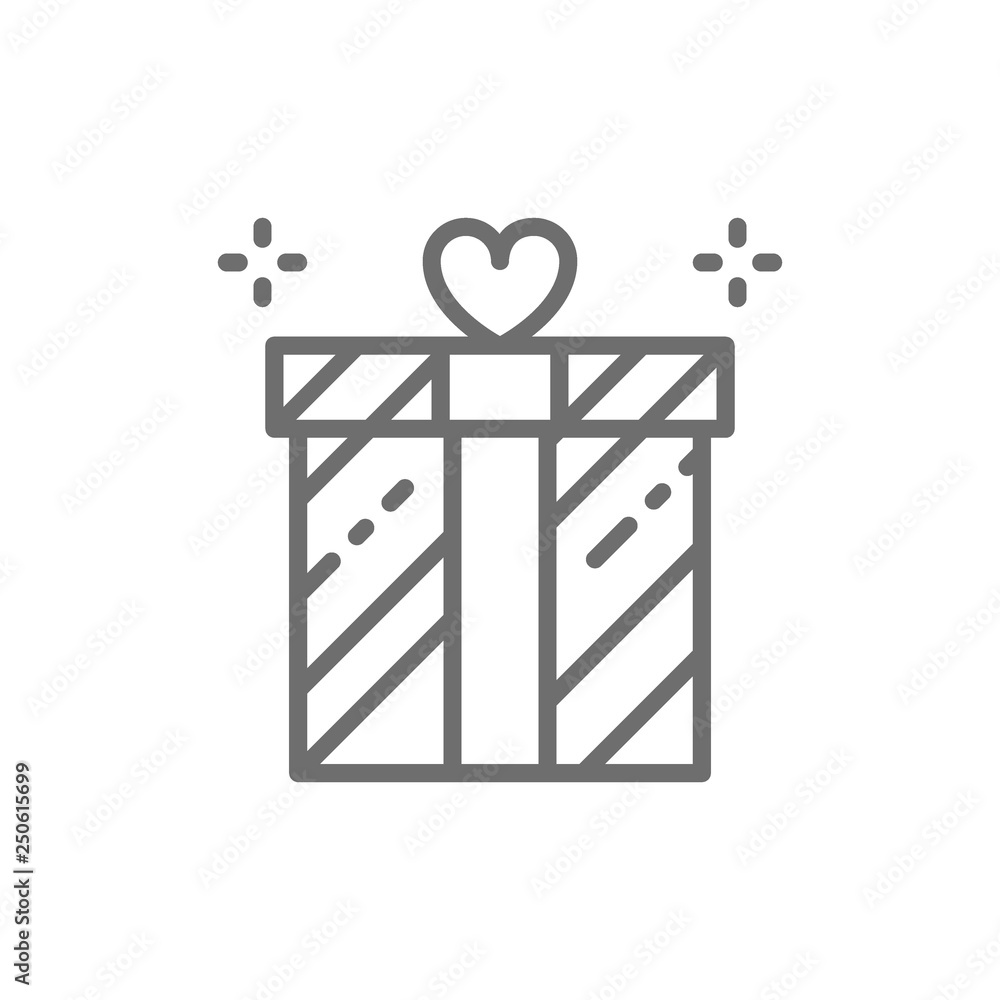 Wedding gift, giftbox, present, surprise line icon.