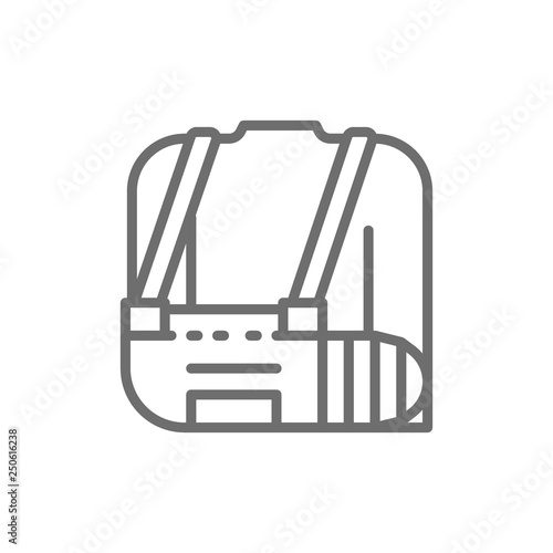 Broken arm, bandage, injured man line icon.