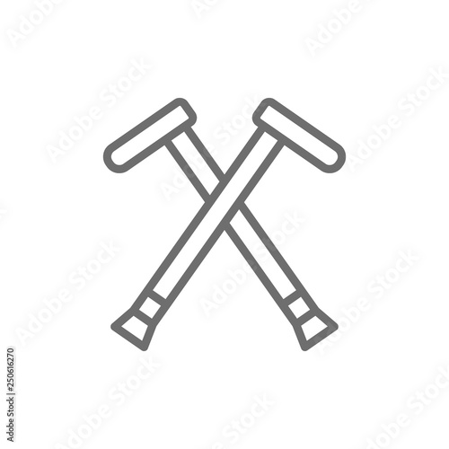 Crutches, walking sticks, crutch line icon.