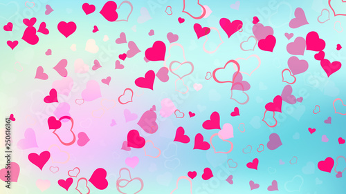 The idea of wallpaper design, textiles, packaging, printing, holiday invitation for wedding. Red hearts of confetti are flying. Happy background. Red on Ggradient background Vector.