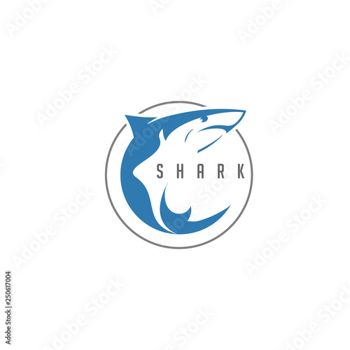 Shark Logo Vector in Circle Negative Space Style Design.