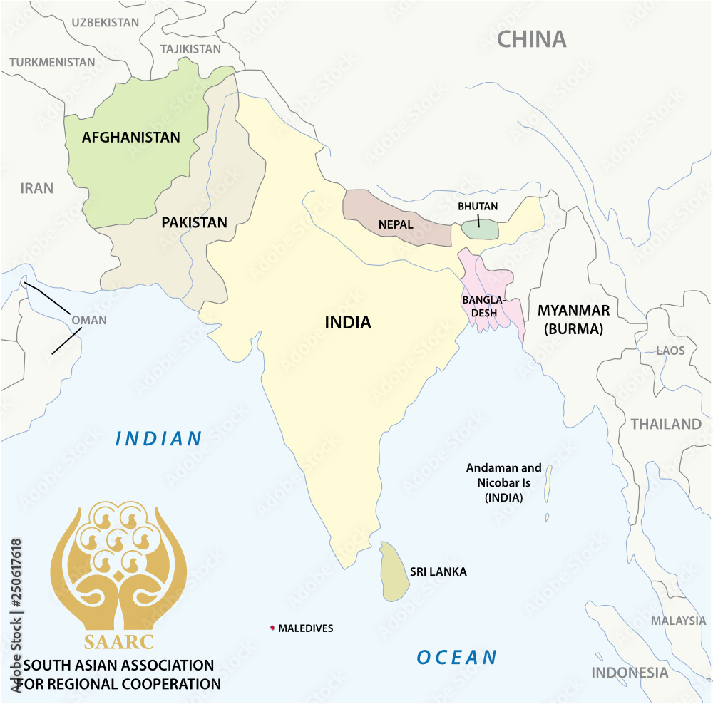 South Asian Association for Regional Cooperation (SAARC) vector map with logo