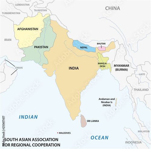 South Asian Association for Regional Cooperation (SAARC) vector map