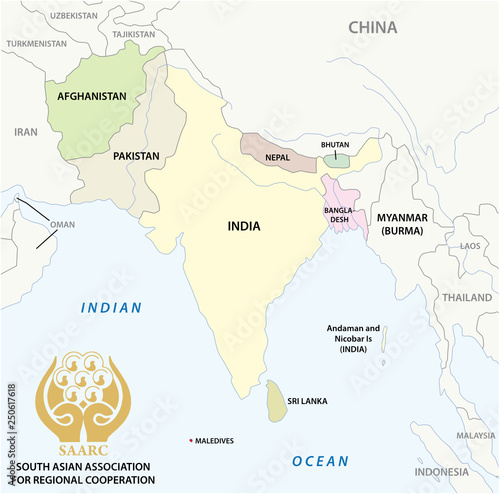 South Asian Association for Regional Cooperation (SAARC) vector map with logo