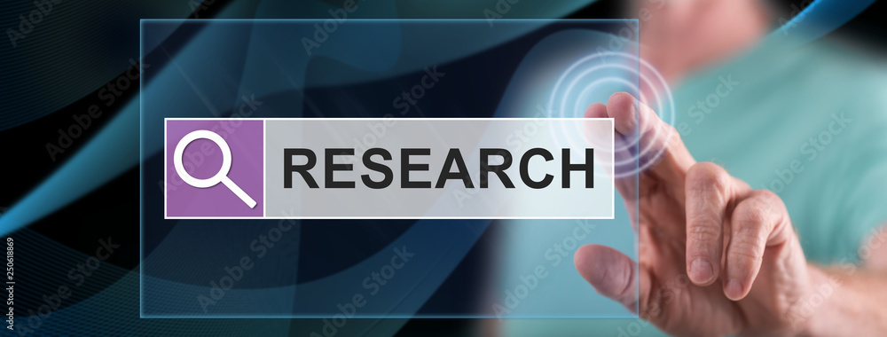 Man touching a research concept Man touching a research concept