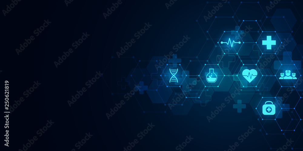 Healthcare and medical background with flat icons and symbols Science