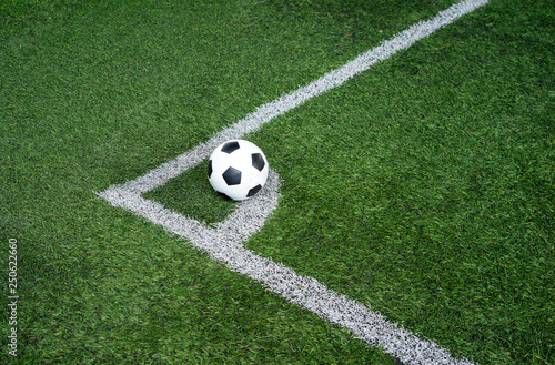 Soccer Football on Corner kick line of ball and a soccer field , football field , background texture © suphaporn