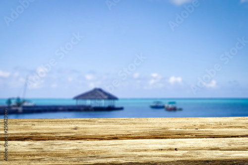 Desk of free space and sea landscape 