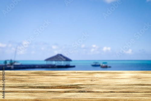 Desk of free space and sea landscape 