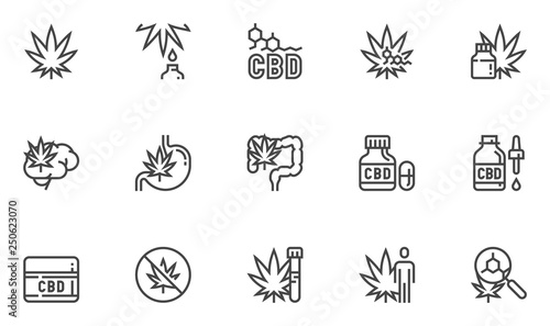 Cannabidiol Vector Line Icons Set. CBD, Cannabis, Hemp Oil. Editable Stroke. 48x48 Pixel Perfect.