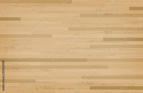 Hardwood maple basketball court floor viewed from above. Wooden floor pattern and texture. Vector.