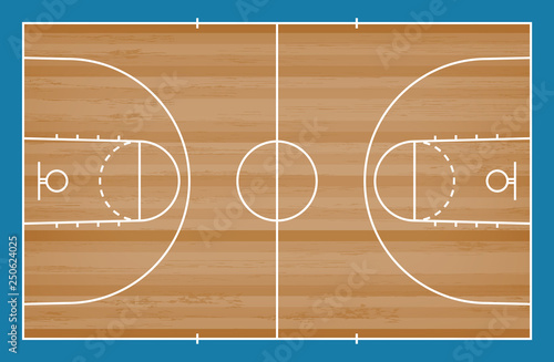 Basketball court floor with line on wood pattern texture background. Basketball field. Vector.