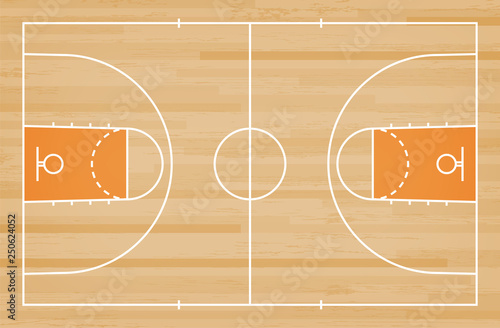 Basketball court floor with line on wood pattern texture background. Basketball field. Vector.