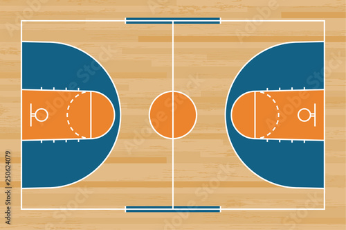 Basketball court floor with line on wood pattern texture background. Basketball field. Vector.