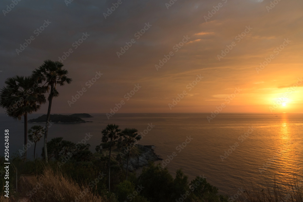 Landscape view of beautiful sunset at Phuket troipcal island in Thailand.