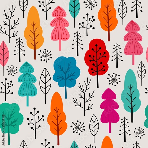 Seamless pattern with colorful trees in flat design